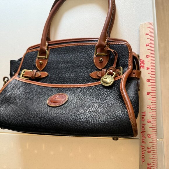 Vintage Dooney & Bourke Pebbled Leather Shoulder Bag Purse Black Tan - Picture 11 of 14